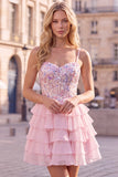 Lilac A Line Tiered Ruffle Corset Floral Sequin Homecoming Dress