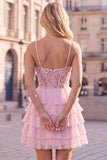 Lilac A Line Tiered Ruffle Corset Floral Sequin Homecoming Dress