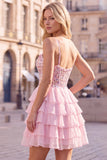 Lilac A Line Tiered Ruffle Corset Floral Sequin Homecoming Dress