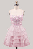 Lilac A Line Tiered Ruffle Corset Floral Sequin Homecoming Dress