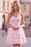 Lilac A Line Tiered Ruffle Corset Floral Sequin Homecoming Dress