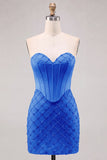 Strapless Light Blue Corset Bodycon Homecoming Dress with Sequins