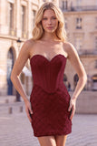 Strapless Light Blue Corset Bodycon Homecoming Dress with Sequins