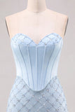 Strapless Light Blue Corset Bodycon Homecoming Dress with Sequins