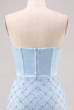 Strapless Light Blue Corset Bodycon Homecoming Dress with Sequins