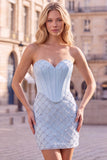 Strapless Light Blue Corset Bodycon Homecoming Dress with Sequins