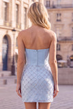 Strapless Light Blue Corset Bodycon Homecoming Dress with Sequins