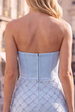 Strapless Light Blue Corset Bodycon Homecoming Dress with Sequins