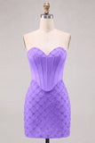 Strapless Light Blue Corset Bodycon Homecoming Dress with Sequins