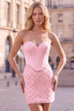 Strapless Light Blue Corset Bodycon Homecoming Dress with Sequins