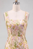 Pink Flower Square Neck Bodycon Short Homecoming Dress
