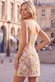Pink Flower Square Neck Bodycon Short Homecoming Dress