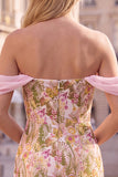 Off the Shoulder Pink Flower Bodycon Short Homecoming Dress with Slit