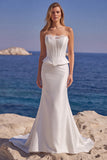 Strapless Mermaid White Satin Wedding Dress with Lace