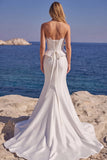 Strapless Mermaid White Satin Wedding Dress with Lace