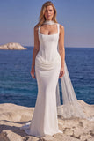 Mermaid Corset White Wedding Dress with Scarf