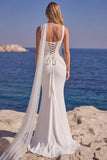 Mermaid Corset White Wedding Dress with Scarf