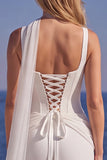 Mermaid Corset White Wedding Dress with Scarf