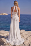 White Halter Mermaid Wedding Dress with Slit