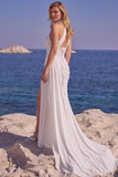 White Halter Mermaid Wedding Dress with Slit