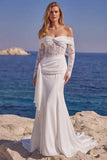 Off the Shoulder Mermaid Lace Corset Wedding Dress with Long Sleeves