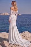 Off the Shoulder Mermaid Lace Corset Wedding Dress with Long Sleeves