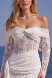 Off the Shoulder Mermaid Lace Corset Wedding Dress with Long Sleeves