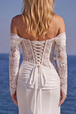 Off the Shoulder Mermaid Lace Corset Wedding Dress with Long Sleeves
