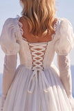 White A Line Lace Ruffled Long Sleeve Wedding Dress