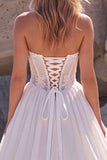 Sweetheart Corset A Line White Wedding Dress with Lace-up Back