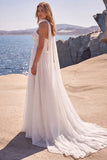 Corset White Strapless A Line Wedding Dress with Ribbon