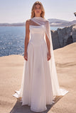 White A Line Strapless Corset Wedding Dress with Ribbon