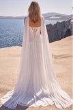 White A Line Strapless Corset Wedding Dress with Ribbon