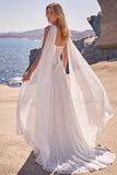White A Line Strapless Corset Wedding Dress with Ribbon