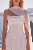 White A Line Strapless Corset Wedding Dress with Ribbon