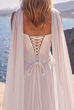White A Line Strapless Corset Wedding Dress with Ribbon