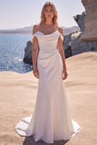 Cold Shoulder Mermaid Corset White Wedding Dress with Court Train