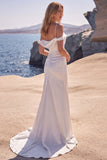 Cold Shoulder Mermaid Corset White Wedding Dress with Court Train