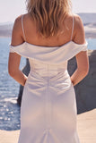 Cold Shoulder Mermaid Corset White Wedding Dress with Court Train