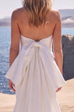 Strapless White Beaded Mermaid Wedding Dress with Giant Bow