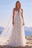 Boho White Strapless Corset A Line Lace Wedding Dress