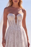 Boho White Strapless Corset A Line Lace Wedding Dress