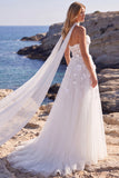 Sweetheart 3D Flower Applique White A Line Wedding Dress with Scarf