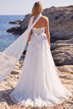 Sweetheart 3D Flower Applique White A Line Wedding Dress with Scarf