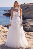 Sweetheart 3D Flower Applique White A Line Wedding Dress with Scarf
