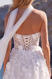 Sweetheart 3D Flower Applique White A Line Wedding Dress with Scarf