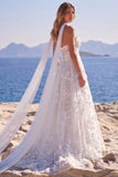 Sweetheart Sequin Floral Corset A Line White Wedding Dress with Scarf