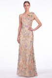 One Shoulder Black Floral Embroidered Mermaid Maxi Dress with Bow