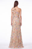 One Shoulder Black Floral Embroidered Mermaid Maxi Dress with Bow