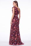 One Shoulder Black Floral Embroidered Mermaid Maxi Dress with Bow